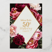 Elegant Burgundy and Blush Peony Floral Birthday Folie Uitnodiging (Achterkant)