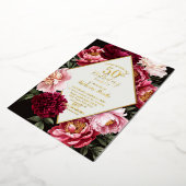 Elegant Burgundy and Blush Peony Floral Birthday Folie Uitnodiging (Gedraaid)