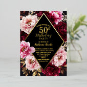 Elegant Burgundy and Blush Peony Floral Birthday Folie Uitnodiging (Staand Voorkant)