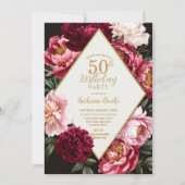 Elegant Burgundy and Blush Peony Floral Birthday Kaart (Voorkant)
