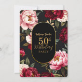 Elegant Burgundy and Blush Peony Floral Birthday Kaart (Achterkant)