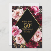 Elegant Burgundy and Blush Peony Floral Birthday Kaart (Achterkant)