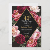 Elegant Burgundy and Blush Peony Floral Birthday Kaart (Voorkant)