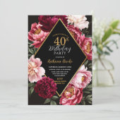 Elegant Burgundy and Blush Peony Floral Birthday Kaart (Staand voorkant)