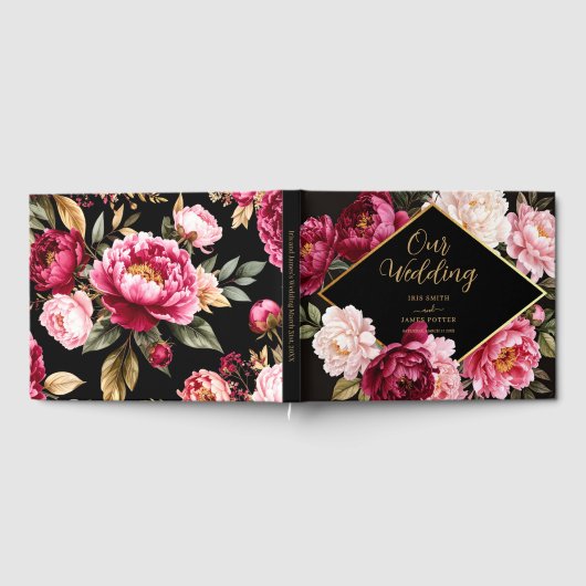 Elegant Burgundy and Blush Peony Floral Wedding Gastenboek (Volledig)
