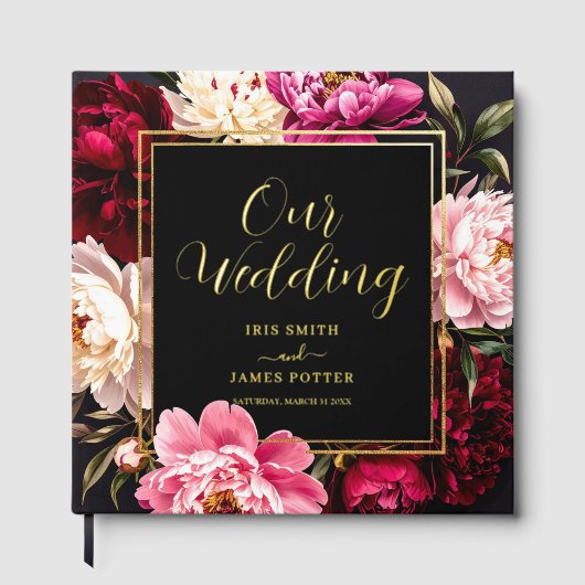Elegant Burgundy and Blush Peony Floral Wedding Gastenboek (Voorkant)