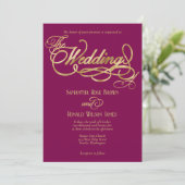 Elegant Burgundy and Faux Gold Calligraphy Wedding Kaart (Staand voorkant)