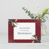 Elegant Burgundy and Gold Bridesman-Kaart (Staand voorkant)