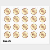 Elegant Burgundy and Gold Foil Monogram Ronde Sticker (Vel)