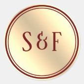 Elegant Burgundy and Gold Foil Monogram Ronde Sticker (Voorkant)