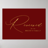 Elegant Burgundy and Gold Foil Reserved Sign Folie Afdrukken (Voorkant)