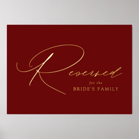 Elegant Burgundy and Gold Foil Reserved Sign Folie Afdrukken (Voorkant)