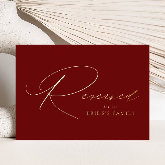 Elegant Burgundy and Gold Foil Reserved Sign Folie Afdrukken