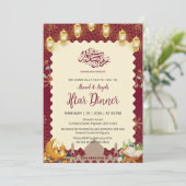 Elegant Burgundy and Gold Iftar Invitation Lantern Kaart (Staand voorkant)