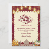 Elegant Burgundy and Gold Iftar Invitation Lantern Kaart (Achterkant)