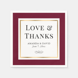Elegant Burgundy and Gold Love and Bedankt Wedding Servet
