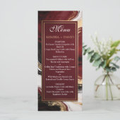 Elegant Burgundy and Gold Marble Wedding Menu (Staand voorkant)