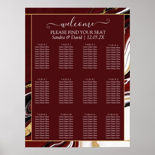 Elegant Burgundy and Gold Marble Wedding Poster (Voorkant)
