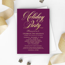 Elegant Burgundy and Gold Script Holiday Party