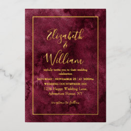 Elegant Burgundy and Gold Waterverf Wedding Folie Uitnodiging