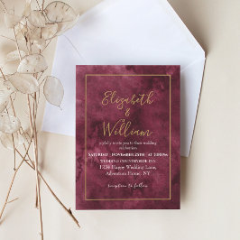 Elegant Burgundy and Gold Waterverf Wedding Invi Kaart