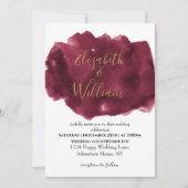 Elegant Burgundy and Gold Waterverf Wedding Kaart (Voorkant)