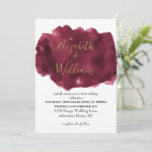 Elegant Burgundy and Gold Waterverf Wedding Kaart (Staand voorkant)