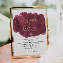 Elegant Burgundy and Gold Waterverf Wedding Kaart