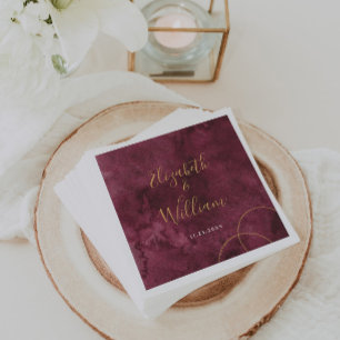 Elegant Burgundy and Gold Waterverf Wedding Servet