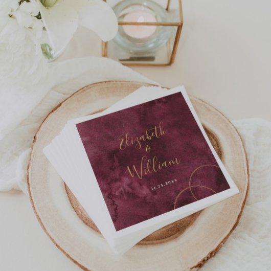 Elegant Burgundy and Gold Waterverf Wedding Servet