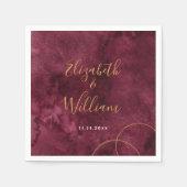 Elegant Burgundy and Gold Waterverf Wedding Servet (Voorkant)