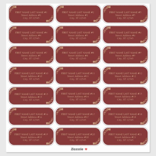 Elegant Burgundy and Gold Wedding Guest Address Sticker (Vel)