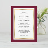 Elegant Burgundy and Gold Wedding Invitation Kaart (Staand voorkant)