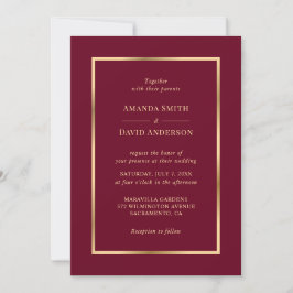 Elegant Burgundy and Gold Wedding Invitation Kaart