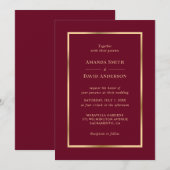 Elegant Burgundy and Gold Wedding Invitation Kaart (Voorkant / Achterkant)