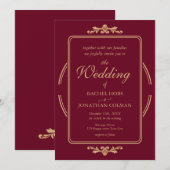 Elegant Burgundy and Gold Wedding Invitation Kaart (Voorkant / Achterkant)