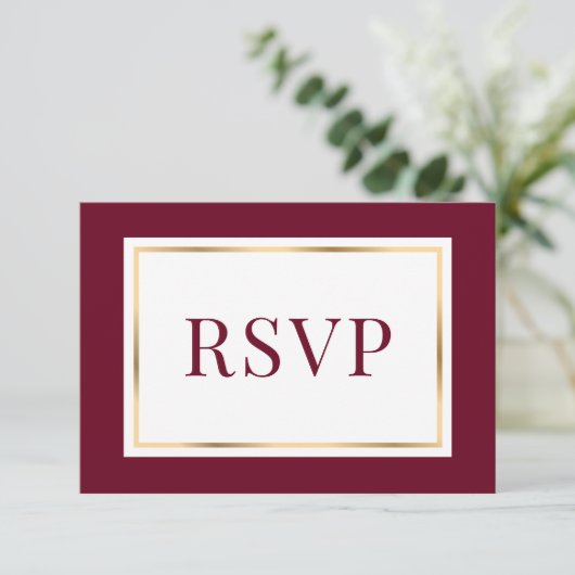 Elegant Burgundy and Gold Wedding Response Kaart (Staand voorkant)