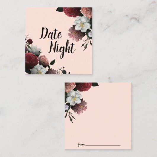 Elegant Burgundy and Pink Flowers Date Night Kaart Vierkante Visitekaartje (Voorkant / Achterkant)