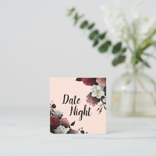 Elegant Burgundy and Pink Flowers Date Night Kaart Vierkante Visitekaartje (Staand voorkant)