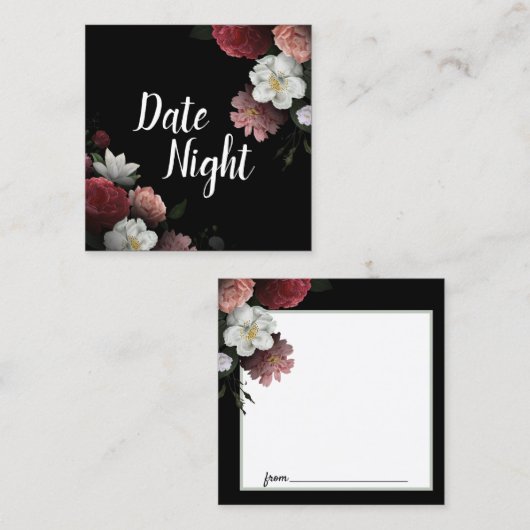 Elegant Burgundy and Pink Flowers Date Night Kaart Vierkante Visitekaartje (Voorkant / Achterkant)