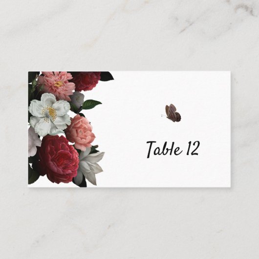 Elegant Burgundy and Pink Flowers Escort Kaart Plaatskaartje (Achterkant)