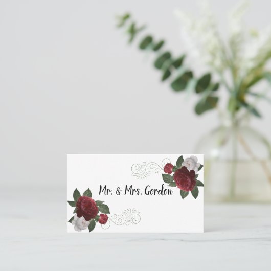 Elegant Burgundy and Pink Flowers Escort Kaart Plaatskaartje (Staand voorkant)