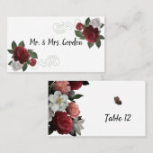 Elegant Burgundy and Pink Flowers Escort Kaart Plaatskaartje (Voorkant / Achterkant)