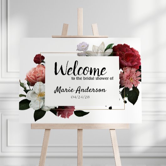 Elegant Burgundy and Pink Flowers Shower Poster