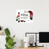 Elegant Burgundy and Pink Flowers Shower Poster (Thuiskantoor)