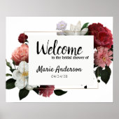 Elegant Burgundy and Pink Flowers Shower Poster (Voorkant)