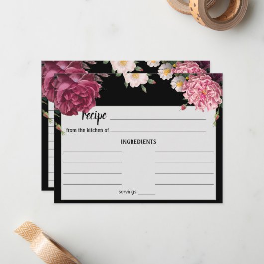 Elegant Burgundy and Pink Wedding Recipcard Notitiekaartje (Voorkant / Achterkant in situ)