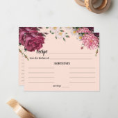Elegant Burgundy and Pink Wedding Recipcard Notitiekaartje (Voorkant / Achterkant in situ)
