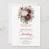 Elegant Burgundy and White Flowers Wedding Invite Kaart (Voorkant)