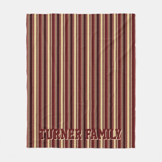 Elegant Burgundy Beige Stripes - Aangepast monogra Fleece Deken (Voorkant)